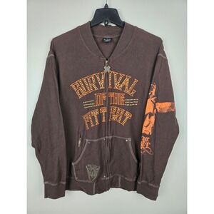 BLAC LABEL Mens 3X Brown Full Zip Survival of the Fittest Graphic Hoodie